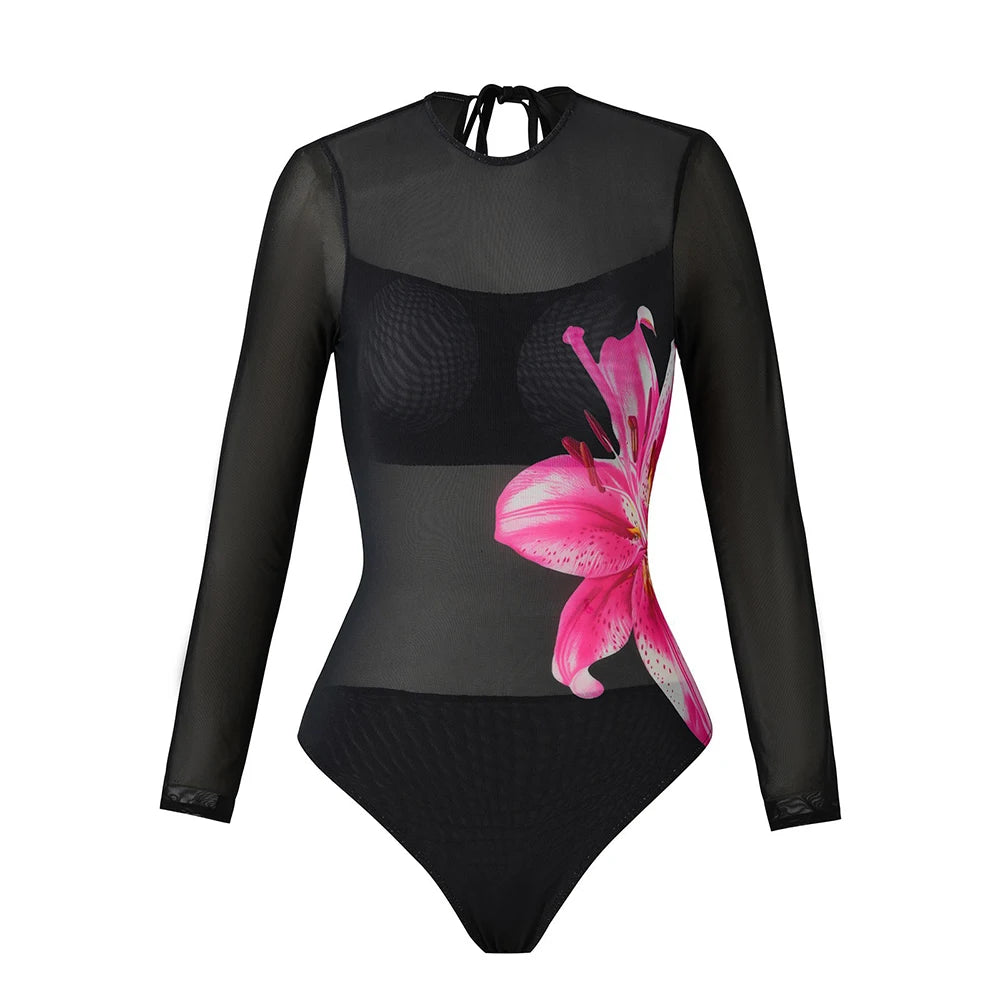 Long Sleeve Sheer Sun Protection One-Piece Swimsuit With Cover-Up. Various other designs