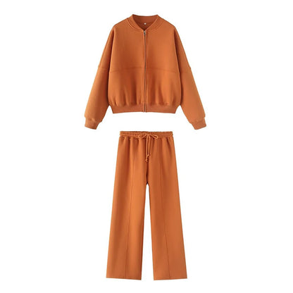 Warm 2 Piece Sweatsuits, Thick Fleece, Zipper Jacket, Batwing Sleeves, Clean Lines