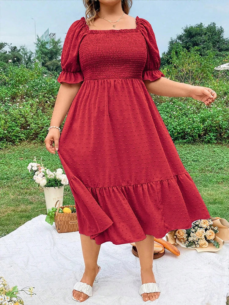 Romantic Summer Dress to Sizes 4XL and available in other colors.  Puff Sleeves tie in back