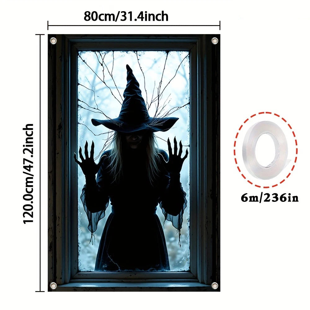 Halloween Witch Window Decor 2D Silhouette  31 by 47 inches