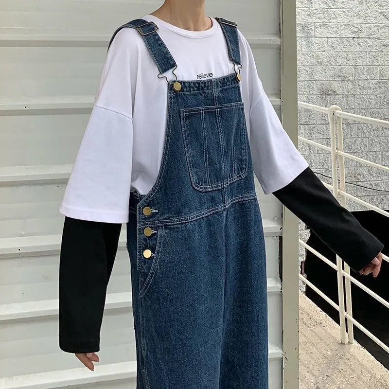 Sizes to 5XL...Retro Denim Overalls, Big Pockets, Loose Denim