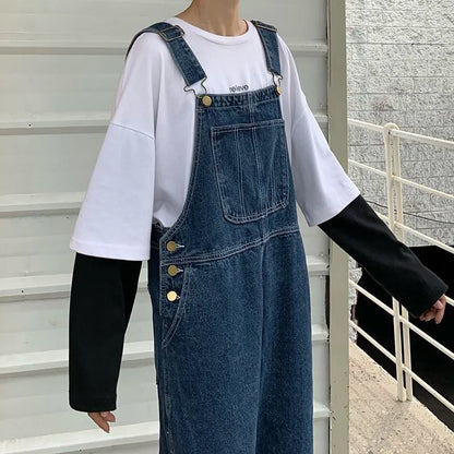 Sizes to 5XL...Retro Denim Overalls, Big Pockets, Loose Denim