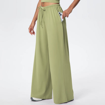 Quick Drying Wide Leg Yoga Pants Loose High Waist With Pockets and drawstring