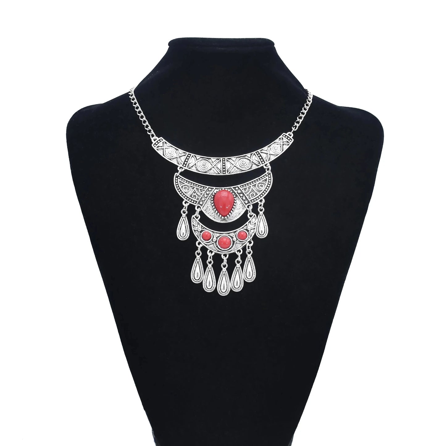 Bohemian Black Blue Stones, Coin tassel Necklace Turkish Gypsy Boho