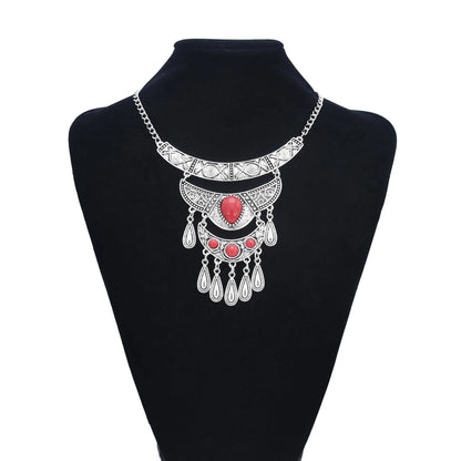 Bohemian Black Blue Stones, Coin tassel Necklace Turkish Gypsy Boho