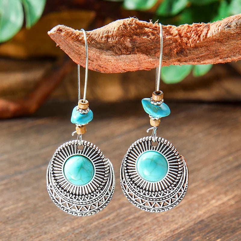 Vintage Tibetan Silver Geometric Turquoise Drop Dangle Earrings. 34 Variations