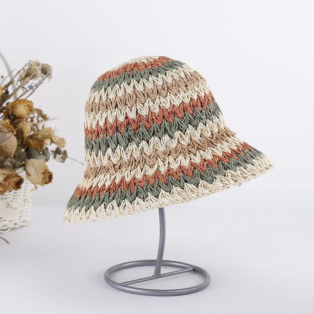 Bright Colored Floweed Crocheted Fisherman Hat
