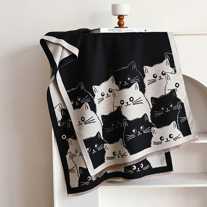 Cute Cat Ladies' Jacquard Pashmina Cashmere Scarf Thick Warm