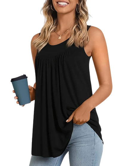 Sizes to 6XL  Loose casual solid color plus size Tank Top.  Available in Black, White, Grey, and Blue