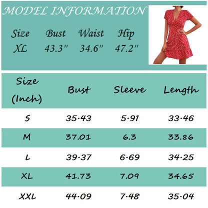 Floral Bohemian A-Line Dress with Ruffled Hem, V-Neck, Short Sleeves, and a Ruffle Hem