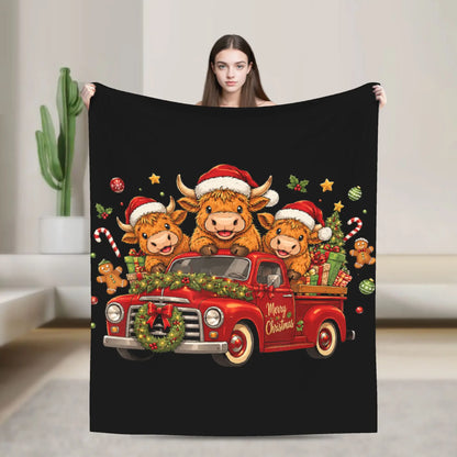 Christmas Highland Cow Fleece Blanket t for Home 150*125cm Piece. 25 Different Prints