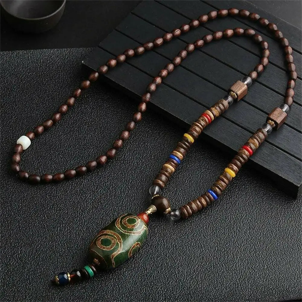 Long Wooden Beaded Tassel Boho  Necklace Nepal Wood Beads
