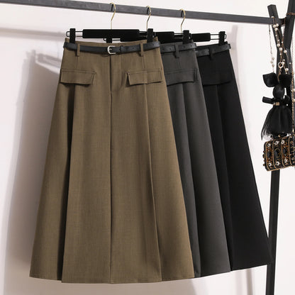 Sizes to 4XL  A-line with Pocket Flaps Solid Simplicity Casual Chic Skirt with Zipper and Elastic Back