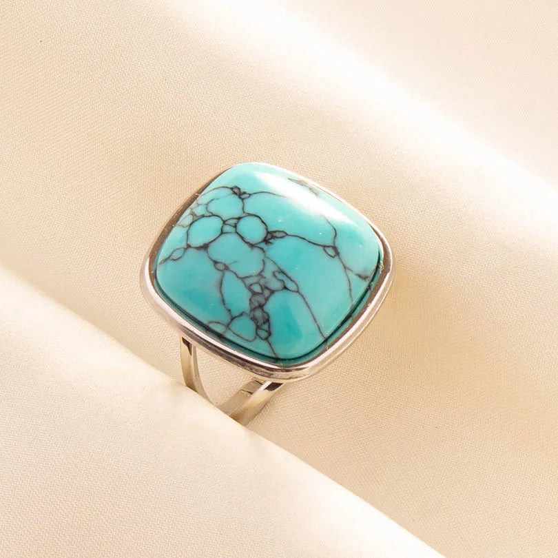1pc Boho Turquoise Ring Stainless Steel Light Blue Gemstone Silver Adjustable Ring