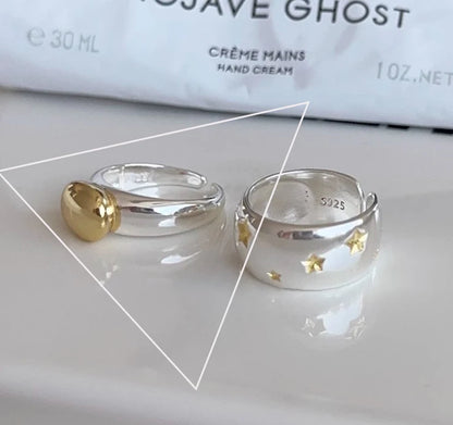 Sterling Silver Rings INS Fashion Vintage Hollow Lines  Adjustable  Jewelry