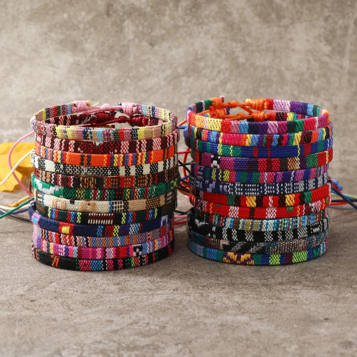 24pcs Bohemian Woven Bracelet Set, Random Colorful Cloth Art.F