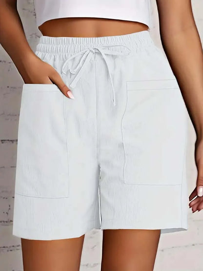 Women's Bermuda High Waist 4 Inch Shorts Loose Fit Elastic Waist and Drawstring, Casual Shorts with Pockets,
