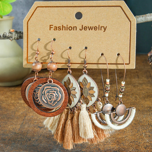 3 Pairs of Boho Vintage Earrings Dangle Earrings with an Ornamental Tribal Element .  7 different pallets