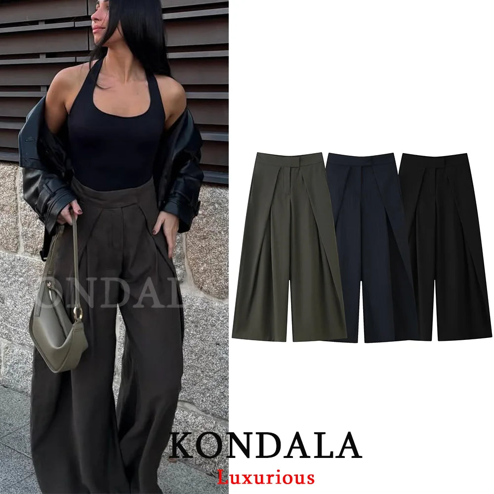 Casual Chic Wide Leg, Deeply Pleated Pants with Pockets