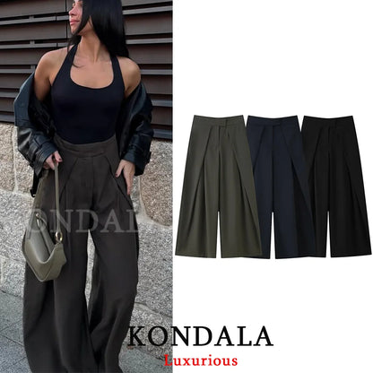 Casual Chic Wide Leg, Deeply Pleated Pants with Pockets