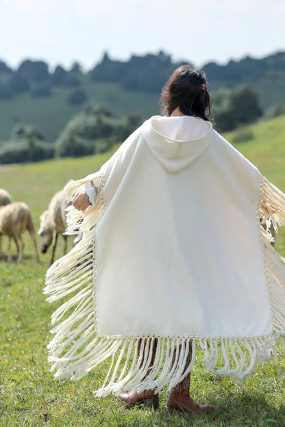 Boho Tassels Handmade Knitted Capes Thick Warm Ethnic Cloak Poncho (Red and Off White)