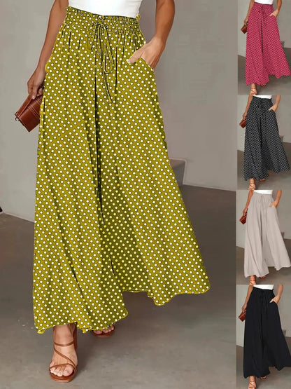 Bohemian Extra Wide-Leg Pants with Elastic Waist  Available in Sizes S to 2XL