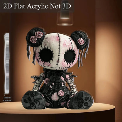 Gothic Horror Doll Vinyl Decoration - Skull & Roses 2D Art for Halloween Decoration. (Flat not 3D)