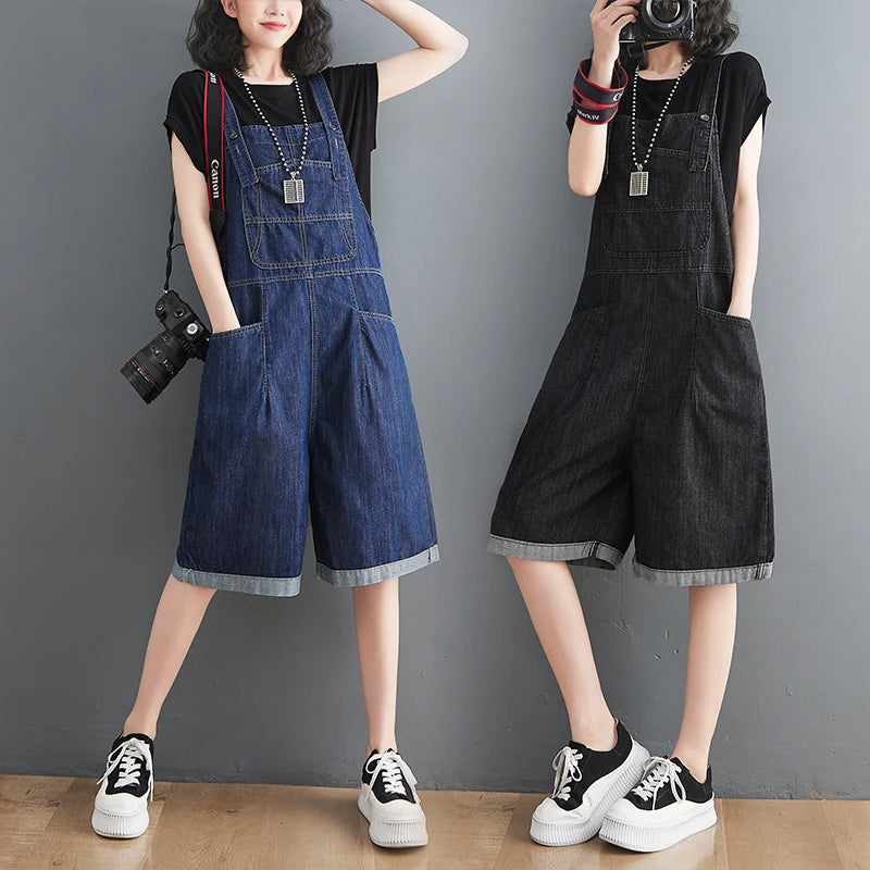 Jean Short Jumpsuits Long , Loose Shorts  Baggy Bibbed Overalls Pants