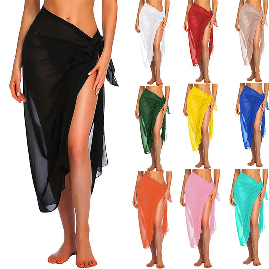 Side Tie Sarong Coverups Sheer Skirt Scarf Cover-Up
