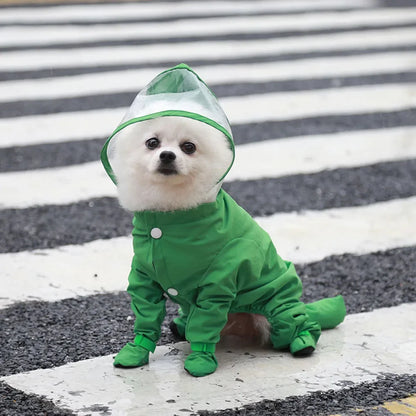 Waterproof Dog Coat with Rainproof Hood, Small Dog Raincoat with Rain Shoes, Overall Jumpsuit