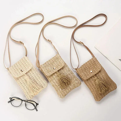 Straw Mobile Phone Shouder  Mini Crossbody Bohemian Style