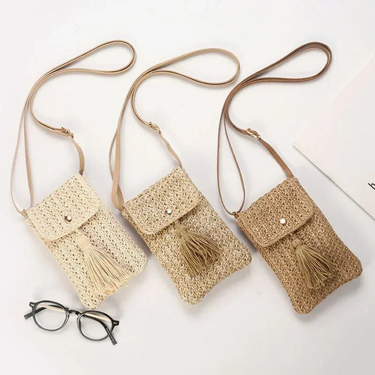 Straw Mobile Phone Shouder  Mini Crossbody Bohemian Style