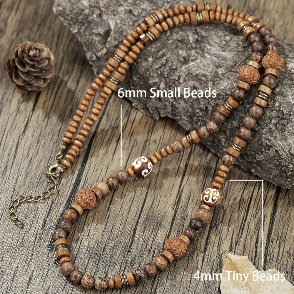 Retro Boho African Stone Necklace Hippie Long Beaded Necklace Tribal Jewelry