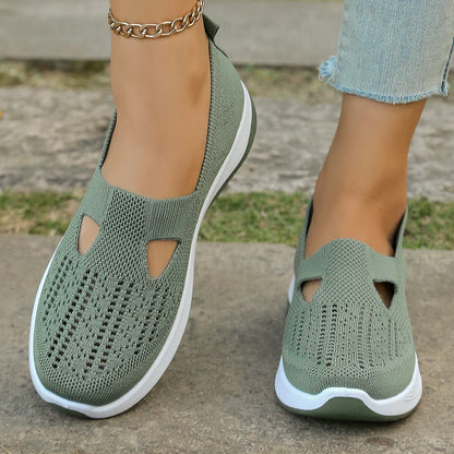 Women's casual shoes, solid color, breathable, soft-soled, lightweight walking shoes, low-top knit