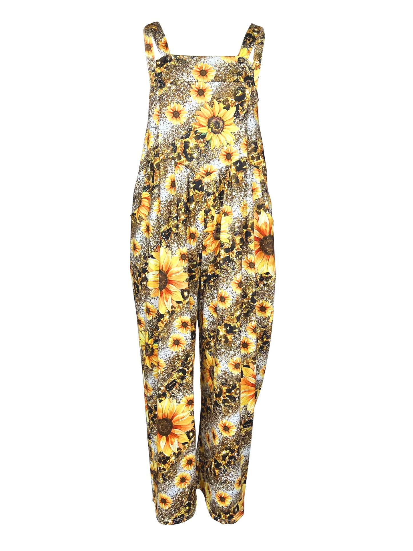 Sizes to 5XL   Square Neck Flower Print Sling jumpsuit with Pockets