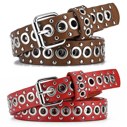 Punk Street Trend Circle Riveted Circles Thin Belt  In 7 Colors. 1.1 Inches wide and 43 Inches Long