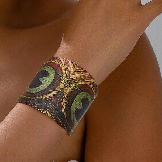 Bohemian retro bracelet peacock feather print opening adjustable bracelet