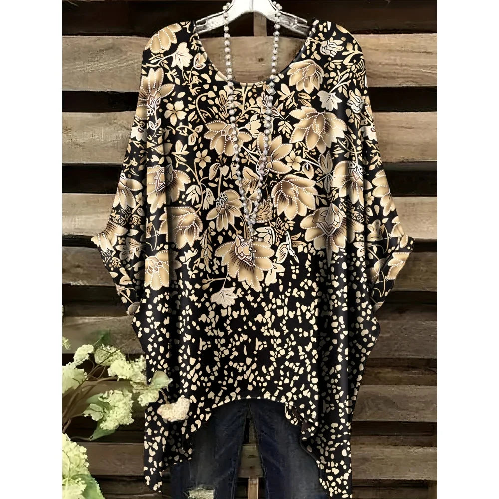 30 Different Style Bohemian Floral Tunics Plus Size to 3XL, 30 Vibrant Colors, Open Round Neck, Hankie Hem, Loose baggy sleeves