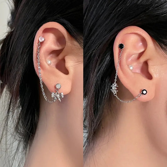 1 PC Pierced ear chain connecting 2 interesting earrings. Punk Jewelry