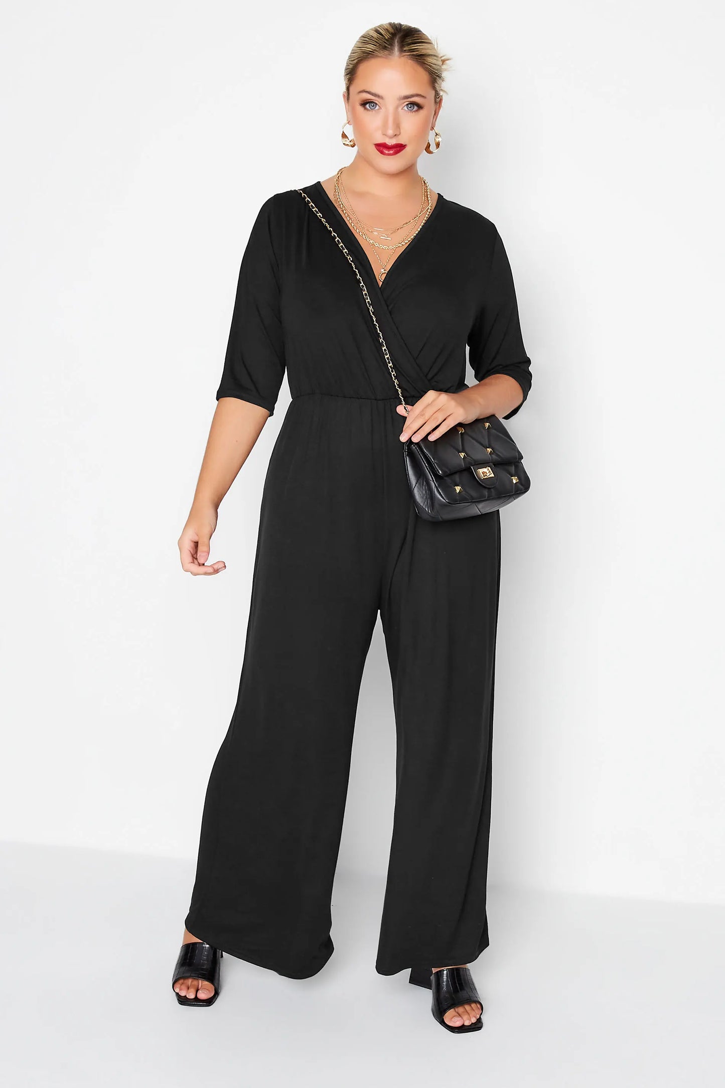 Sizes to 8XL  Culotte Jumpsuits, 3/4 Length Sleeve, Loose Casual Jumpsuits, Wide Leg Wrap Jumpsuit