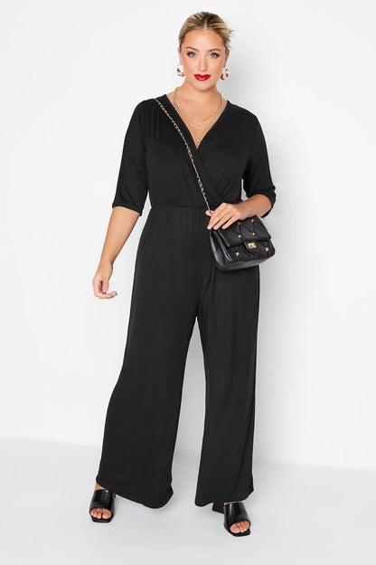 Sizes to 8XL  Culotte Jumpsuits, 3/4 Length Sleeve, Loose Casual Jumpsuits, Wide Leg Wrap Jumpsuit