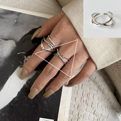 Sterling Silver Rings INS Fashion Vintage Hollow Lines  Adjustable  Jewelry