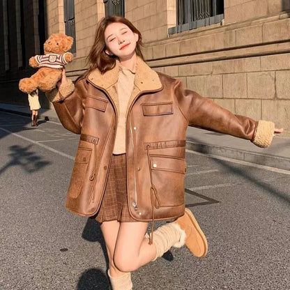 Thick Warm Solid Suede Reversible Loose Outer Coat