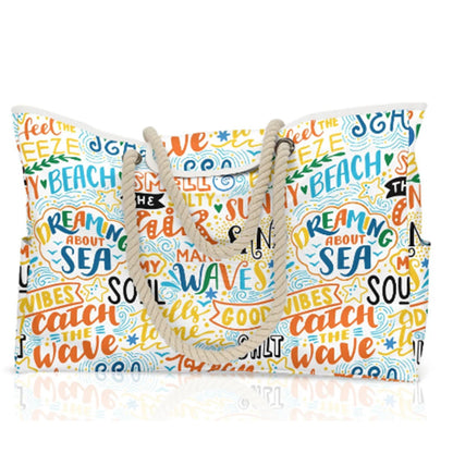 Waterproof, Striped Zipper Bag,  Sand-Resistant Canvas, Convenient Folding Beach Bag ﻿