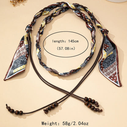 High-End Bohemian Silk Scarf Woven Necklace, Can Also Be Used as a Thin Belt,
