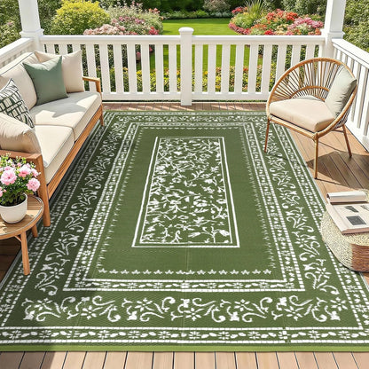 Boho Floral Rug Botanical Vine Pattern Patio Indoor Outdoor Decor Carpet