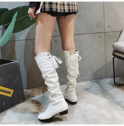 Knee High Boots, in Red, Black, and White, Tall Boots with Low Heel