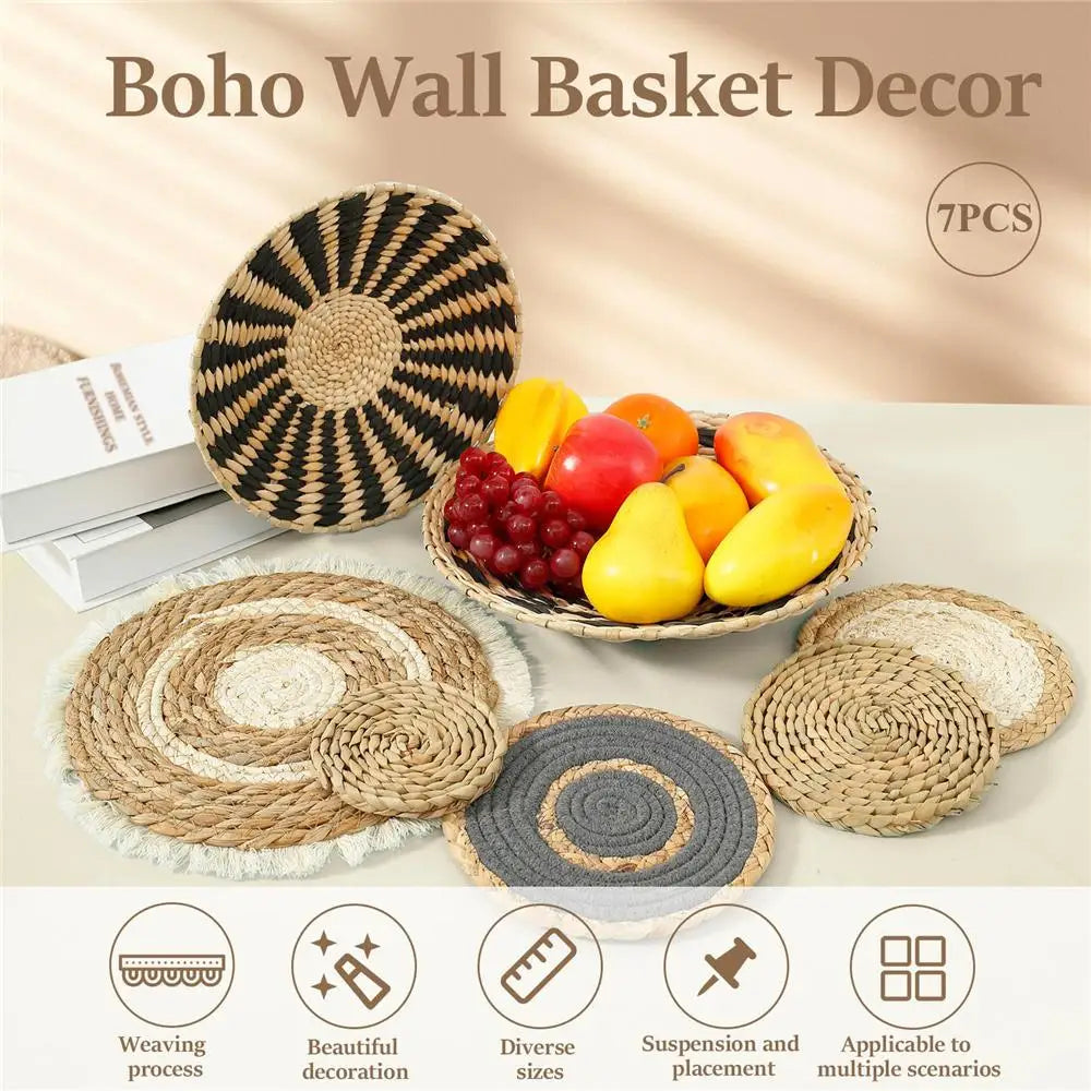 4/7PCS Boho Seagrass Rattan Wicker Handmade Wall Art