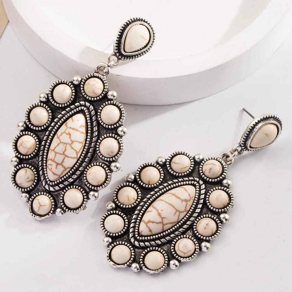 Retro Bohemian Turquoise and Leather Earrings