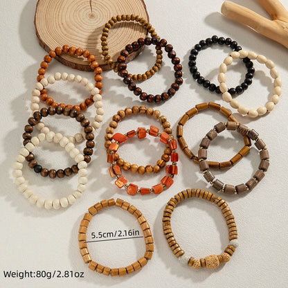 14-piece Boho wooden bead bracelet set